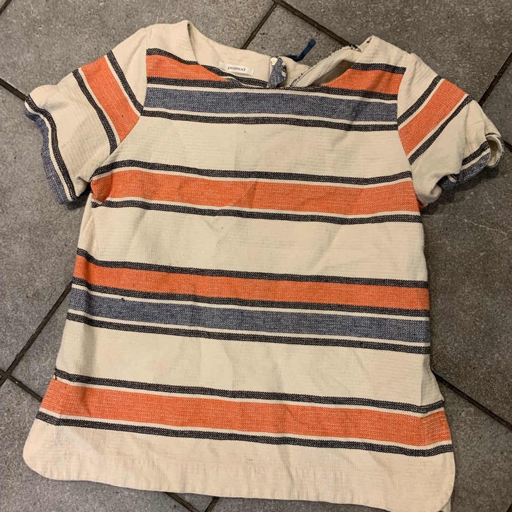 Promod orange/white blouse w/ zipper